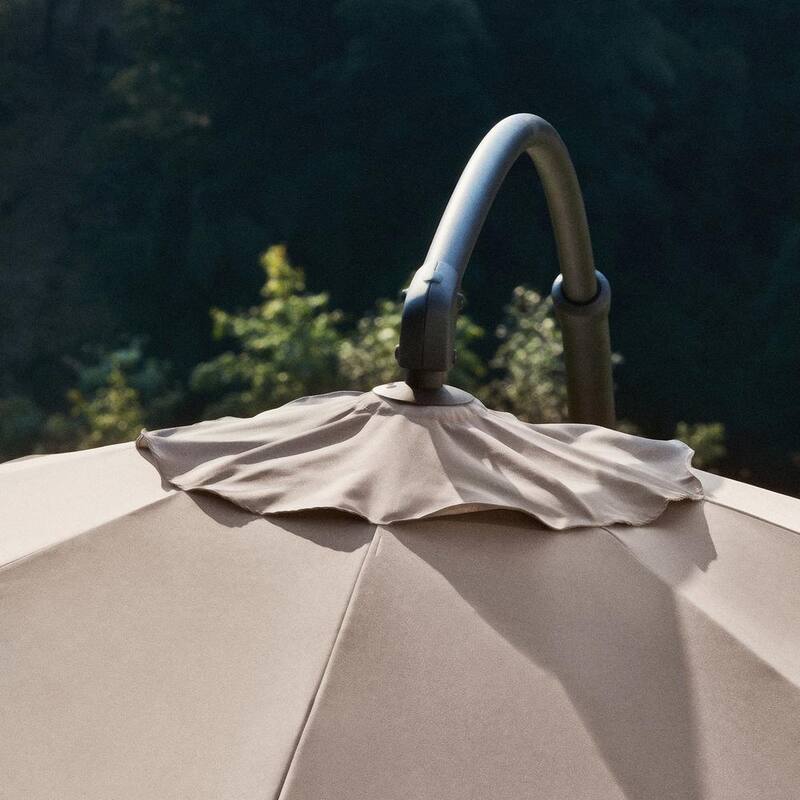 10 ft. Cantilever Deluxe Patio Umbrella Beige with Base Outdoor Large Hanging Curvy Umbrella with 360-Degree Rotation