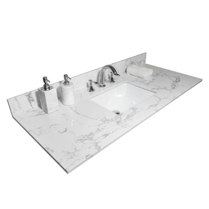 43 in. W x 22 in. D Engineered Stone Composite Vanity Top in White with White Rectangular Single Sink - 3 Hole