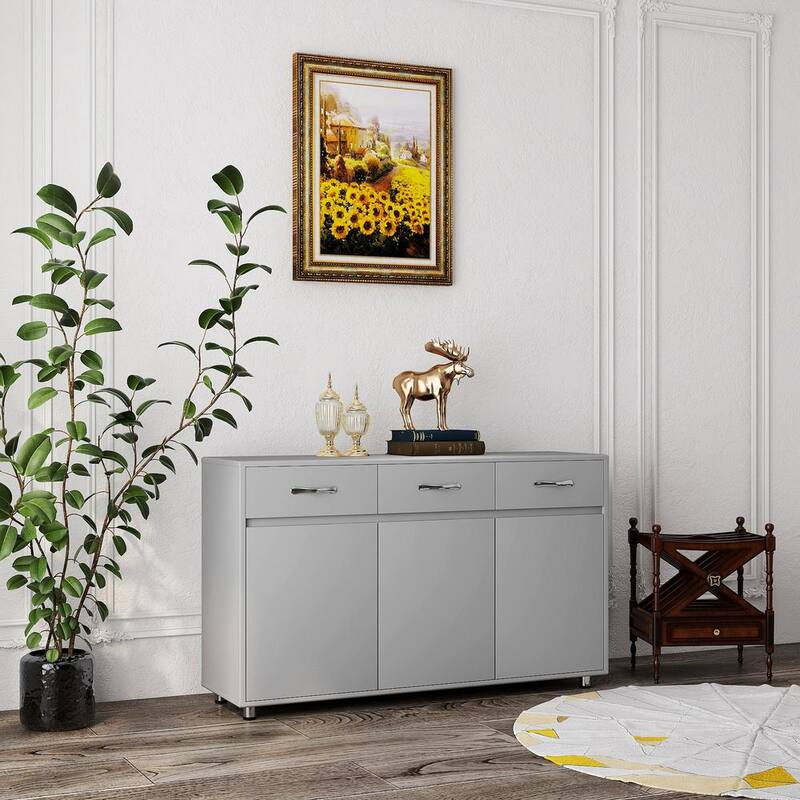 52.36 in Gray Rectangle Wood Side Table with 3 Drawers and 3 Doors