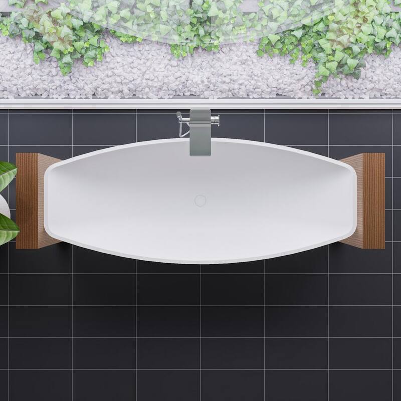 79 in. Acrylic Suspended Flatbottom Wall Mounted Bathtub in Matte White