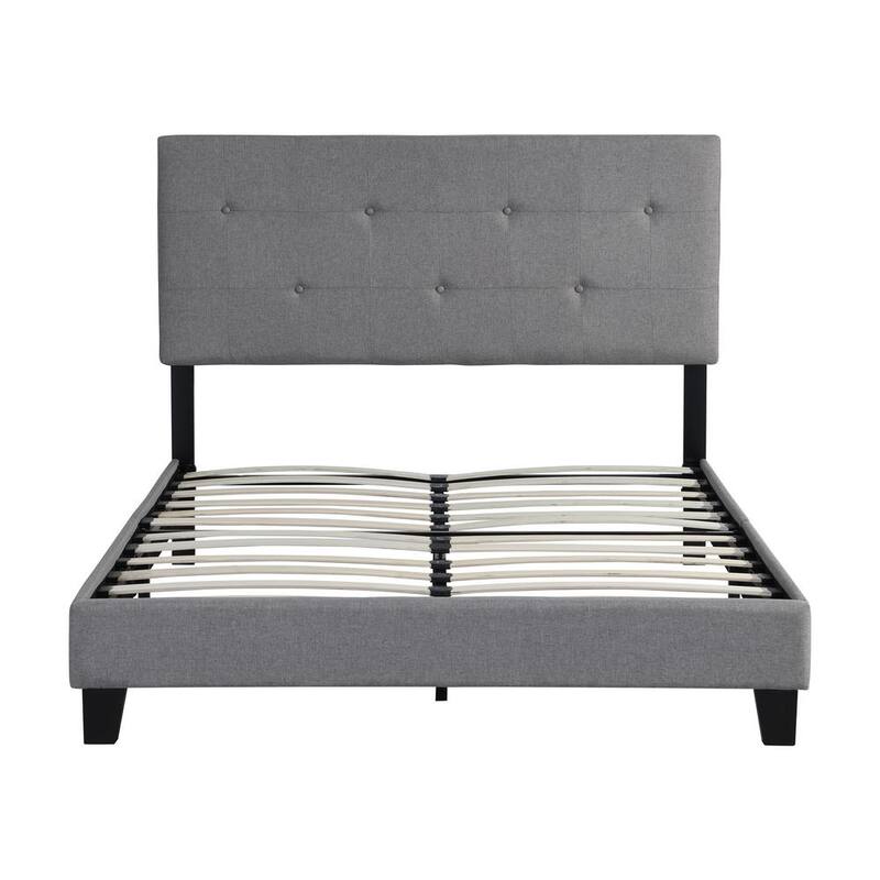 83.46 in. W Grey Queen Size Upholstered Platform Bed with Modern Button Tufted Linen Fabric Headboard