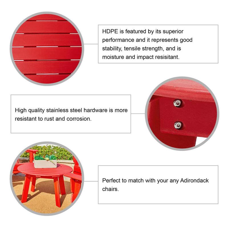 4-Piece Outdoor Patio Red HDPE Plastic Folding Adirondack Chairs and Coffee Table Set 5-Pack