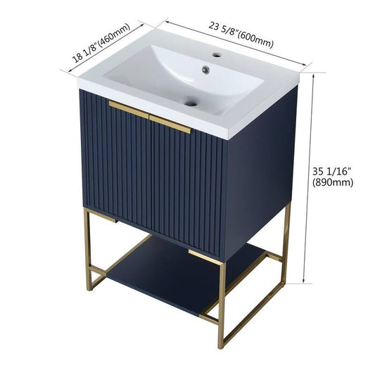 24 in. W x 18 in. D x 35 in. H Bath Vanity in Navy Blue with White Resin Top