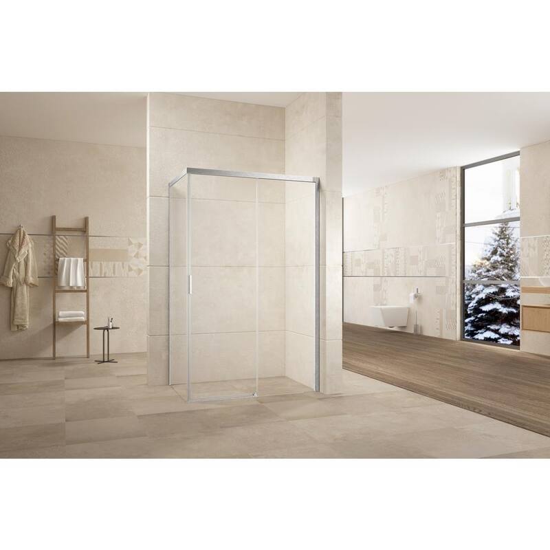 48 in. H x 34 in. W x 76 in. H Sliding Semi-Frameless Shower Door Enclosure with Handle in Brushed Nickel