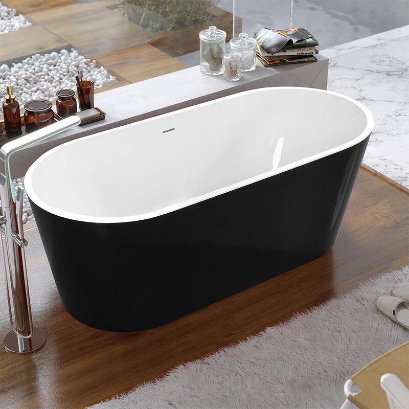 59 in. Acrylic Freestanding Flatbottom Non-Whirlpool Soaking Bathtub in Black