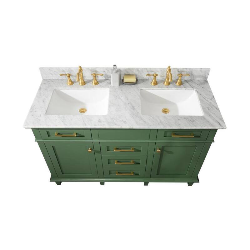 54 in. W x 22 in. D Vanity in Vogue Green with Marble Vanity Top in White with White Basin with Backsplash