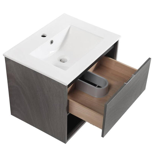 24 in. W x 18 in. D x 20 in. H Bathroom Vanity Side Cabinet in Grey Ebony with White Ceramic Top