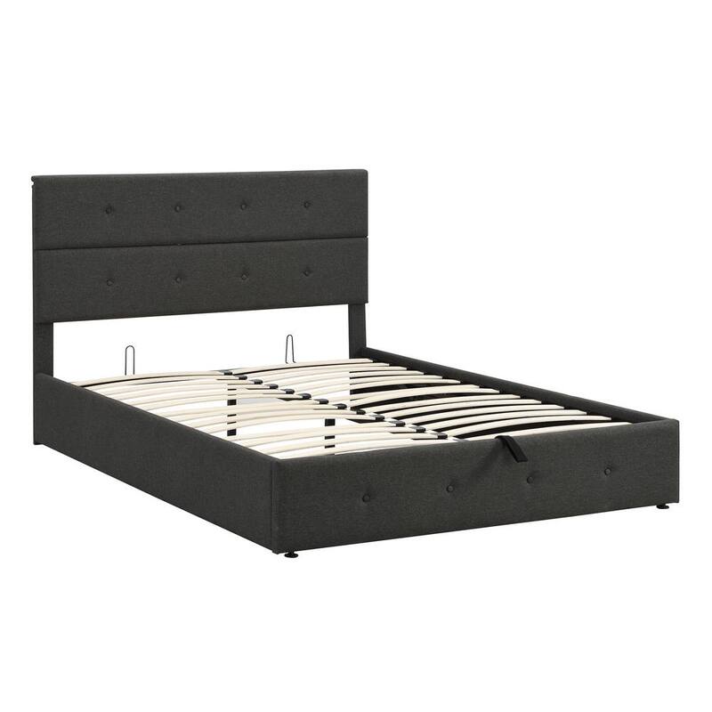 83.5 in. W Gray Queen Size Upholstered Platform Bed with Underneath Storage