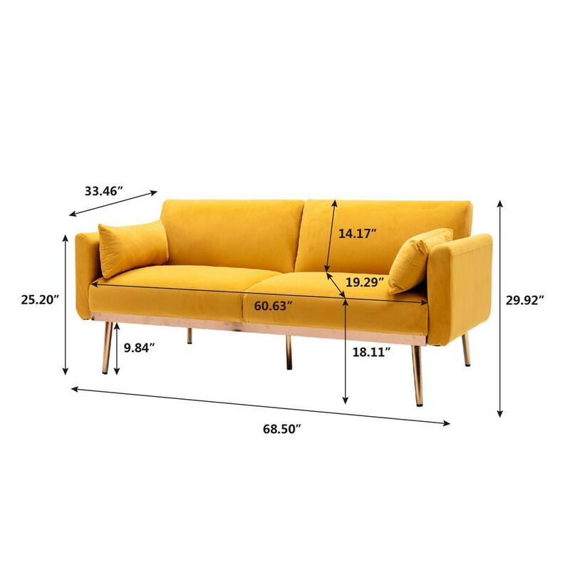 68.5 in. W Mango Color Round Arm Velvet Straight 2-Seater Loveseat Sofa