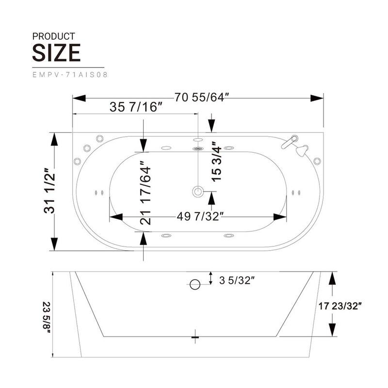 71 in. Center Drain Acrylic Freestanding Flatbottom Whirlpool Bathtub in White with Faucet - Water Jets