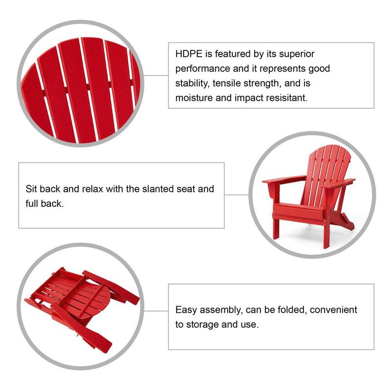 4-Piece Outdoor Patio Red HDPE Plastic Folding Adirondack Chairs and Coffee Table Set 5-Pack