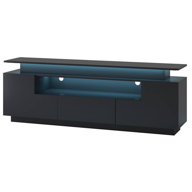 67 in. Black Modern Wood High Gloss TV Stand with 16-color LED Lights 2 Shelves 1 Drawer 2 Cabinets for 75+ inch TV