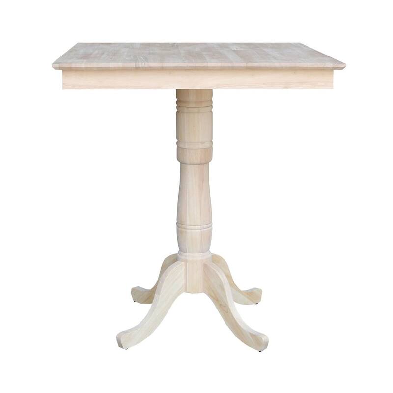 5 PC Set - Unfinished Solid Wood 36 in. Square Bar Height Pedestal Table with 4 Side Stools