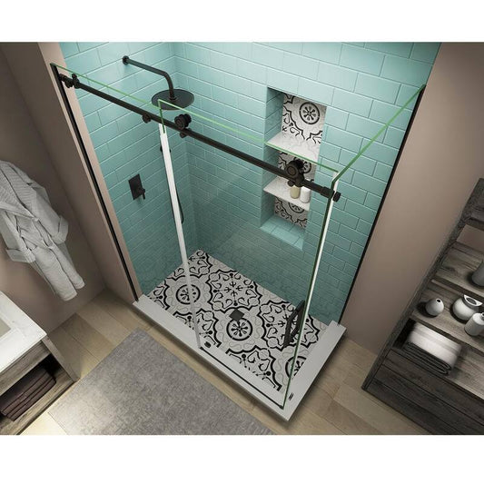 44 in. - 48 in. x 30 in. x 80 in. Frameless Corner Sliding Shower Enclosure Clear Glass in Oil Rubbed Bronze Right