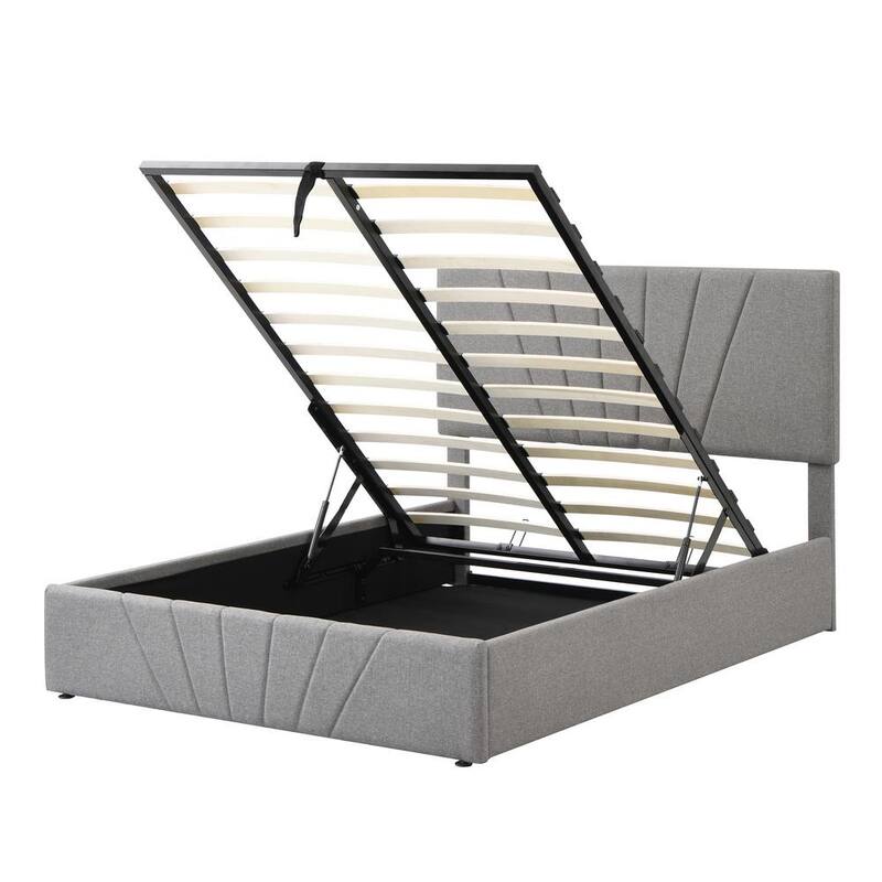 77.9 in. W Gray Linen Wood Frame Full Platform Bed with a Hydraulic Storage System