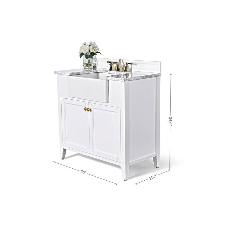 Adeline 36 in. W X 20.1 in. D Bath Vanity in White with Marble Vanity Top in Carrara White with White Basin