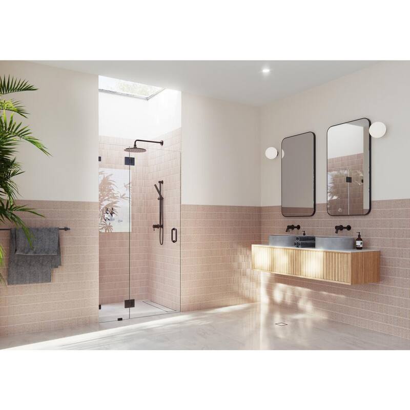 38.25 in. x 78 in. Frameless Glass Pivot/Hinged Shower Door in Oil Rub Bronze