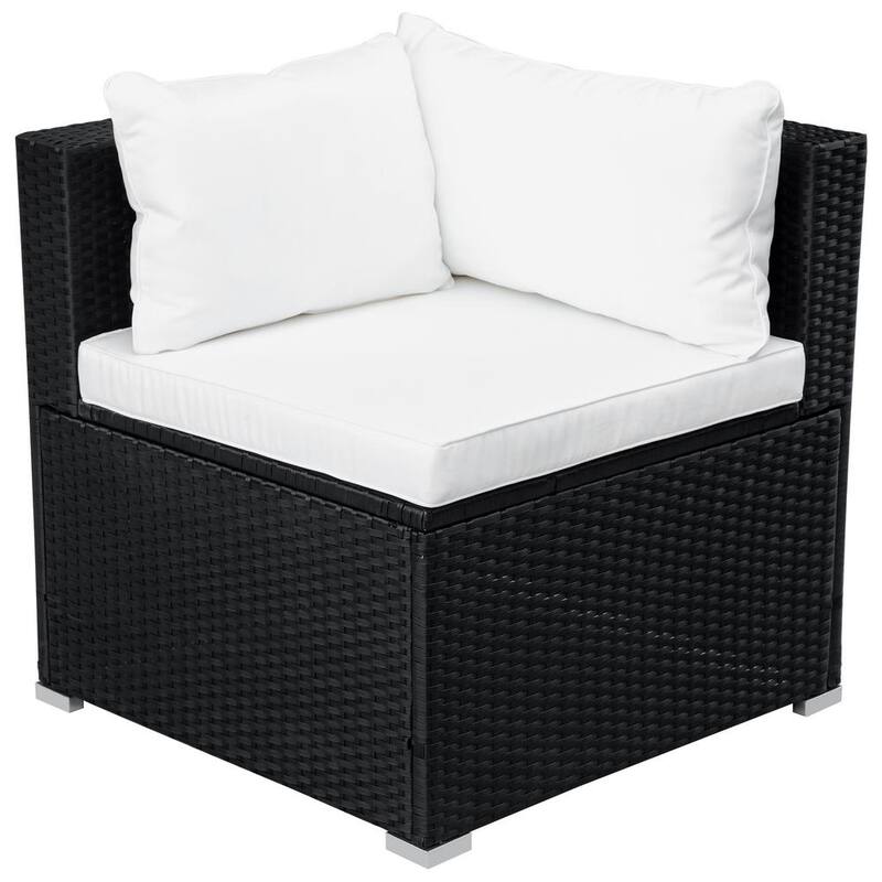 9-Piece Black Wicker Outdoor Conversation Sectional Sofa Sets with Beige Cushion