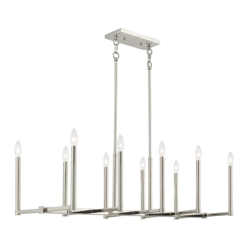 Alpine 10 Light Polished Nickel Linear Chandelier