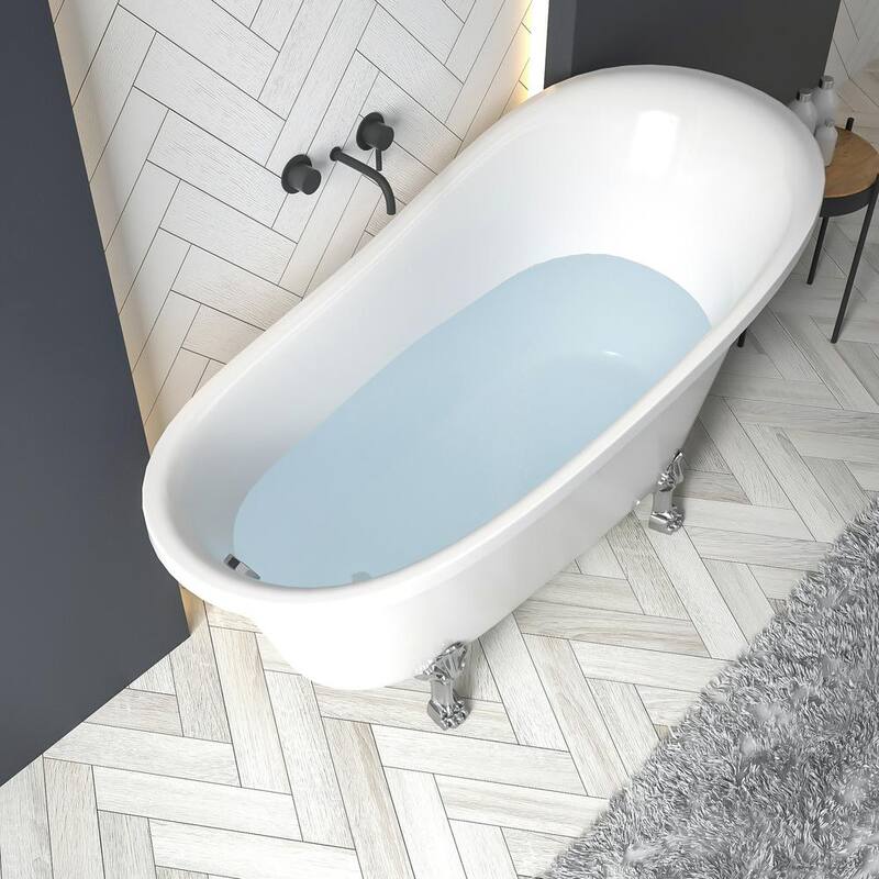 67 in. Acrylic Clawfoot Bathtub in White with Brushed Nickel Overflow and Drain Oval Soaking Bathtub