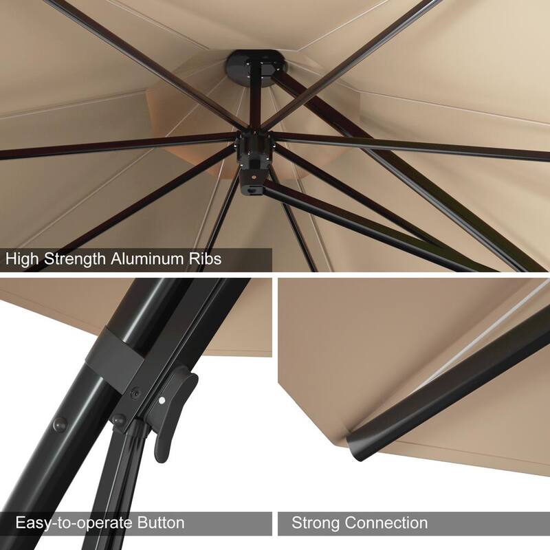 11 ft. Cantilever Patio Hand Push Offset Hanging Umbrella with Wheels Base in Beige