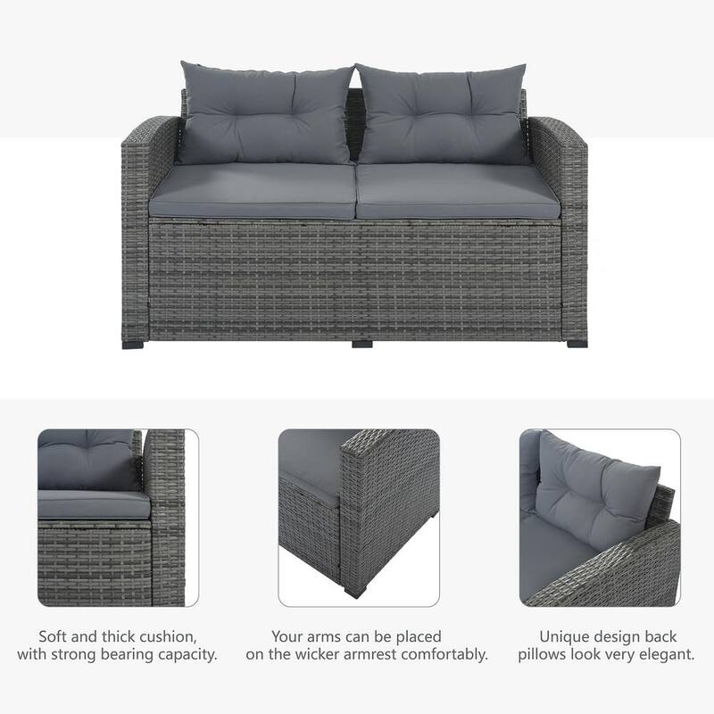 9-Piece Outdoor Wicker Patio Conversation Sofa Set with CushionGuard Gray Cushions for Poolside