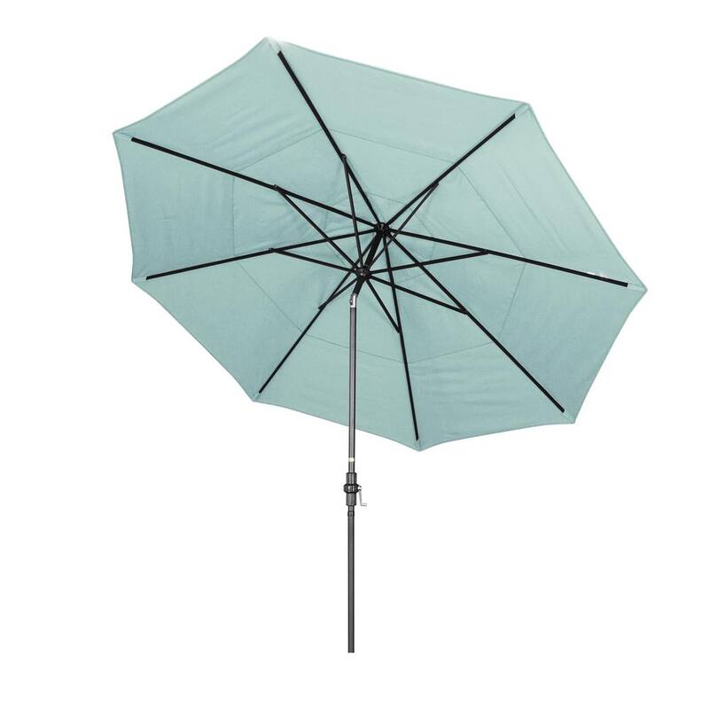 11 ft. Hammertone Grey Aluminum Market Patio Umbrella with Crank Lift in Spa Sunbrella