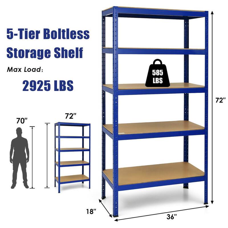 4-Piece 72 in. Navy Heavy Duty Steel 5 Level Garage Shelf Storage Adjustable Shelves