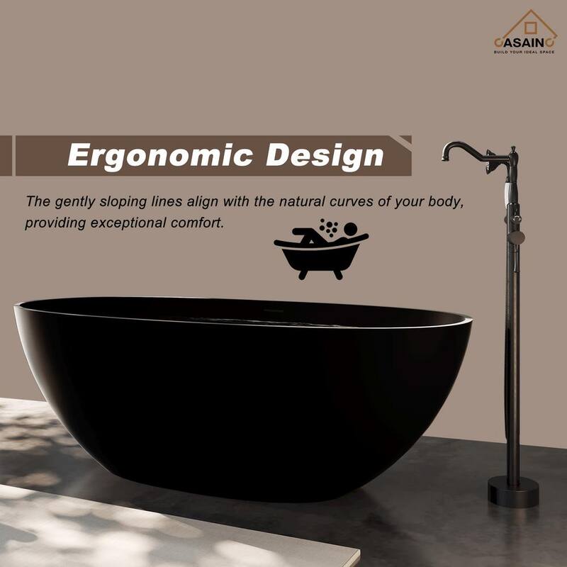 65 in. Soaking Composite Artificial Stone Solid Surface Flatbottom Non-Whirlpool Bathtub in Black