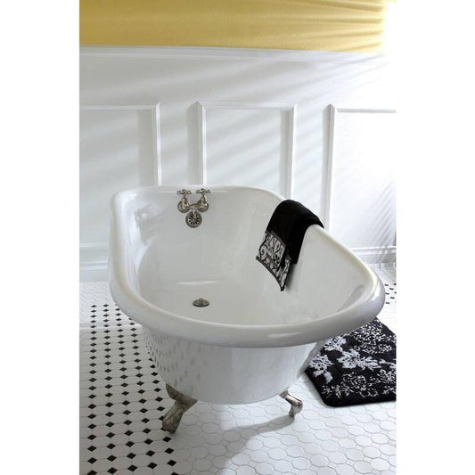 60 in. Cast Iron Brushed Nickel Roll Top Clawfoot Bathtub with 3-3/8 in. Centers in White