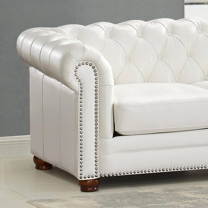 Aliso 68 in. White Solid Leather 2-Seater Loveseat with Removable Cushion