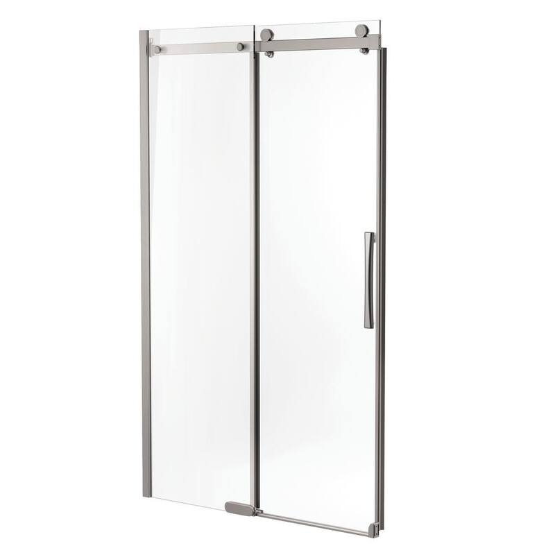 36 in. x 48 in. x 72 in. Frameless Sliding Shower Enclosure in Stainless with 48 in. x 36 in. Base Corner in White