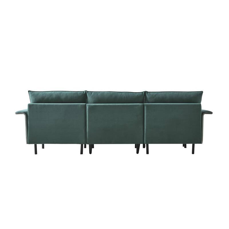 55.9 in. W Slope Arm Suede Modern L Shaped Sofa in Green