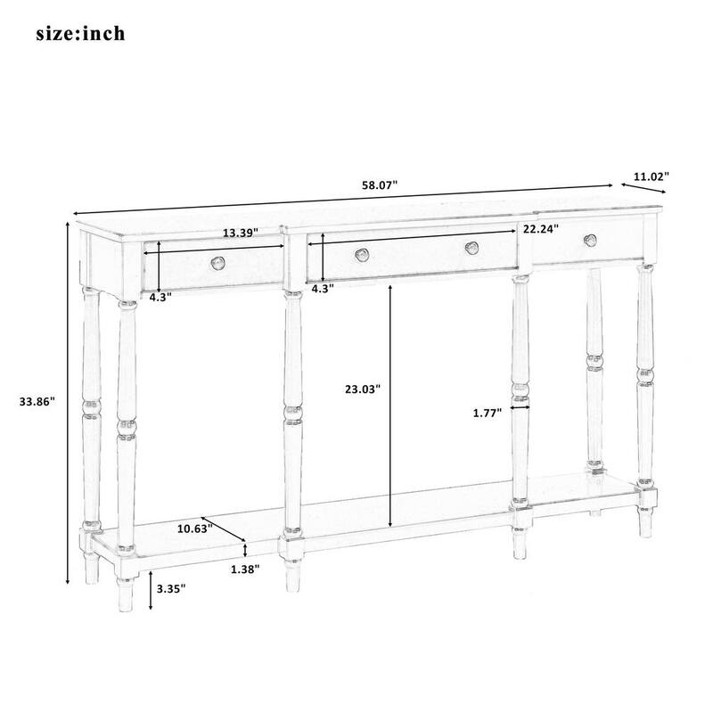 58.07 in. Brown Rectangle Wood Classic Entryway Table with Storage Shelf and Drawer for Home