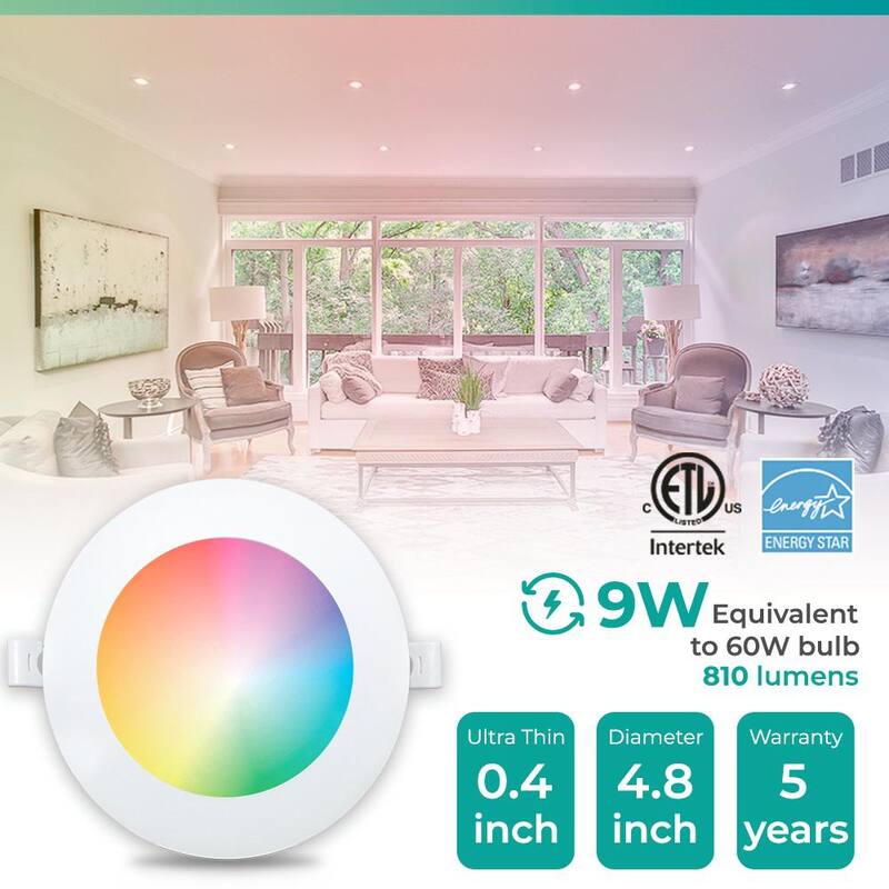 4 In. Wi-Fi Smart Ultra-Thin Recessed Integrated LED Light 9W 810LM Dimmable Works w/Alexa/Google Wet Rated 24 Pack