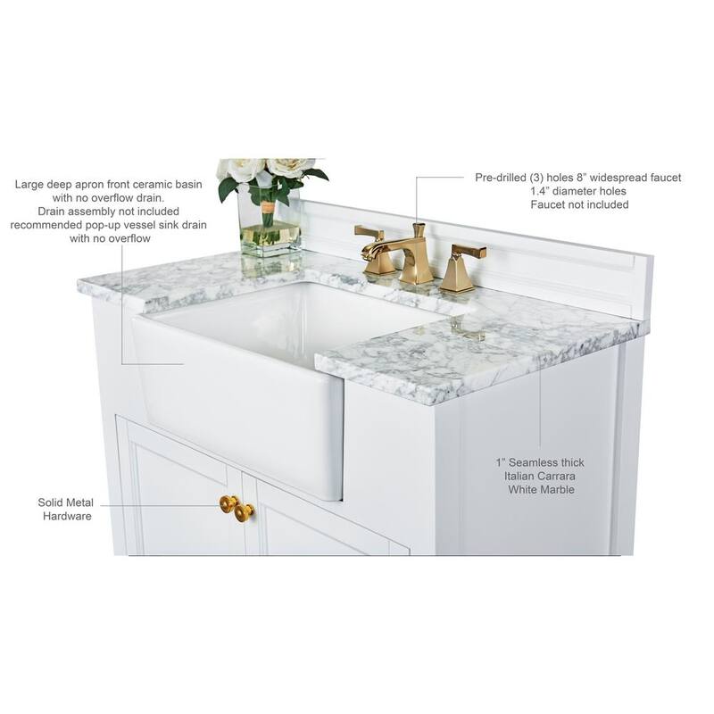 Adeline 36 in. W X 20.1 in. D Bath Vanity in White with Marble Vanity Top in Carrara White with White Basin