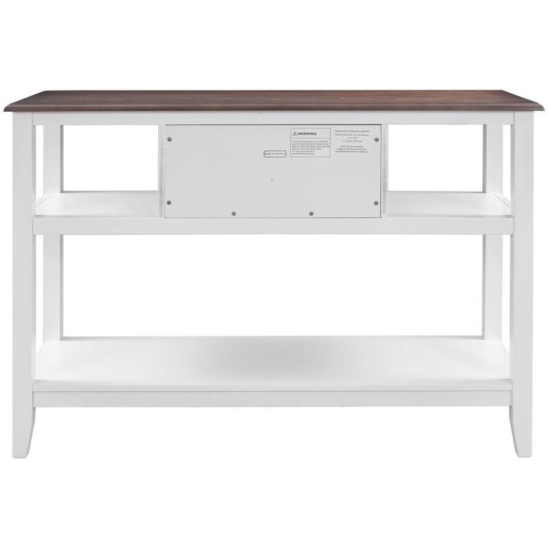 47.9 in. WhiteplusWalnut Rectangle Wood Console Table with 2-Drawers and Open Shelves for Living Room Entryway