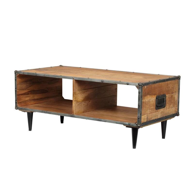 46 in. A Solid Wood Rectangle Natural Wood Coffee Table with Storage