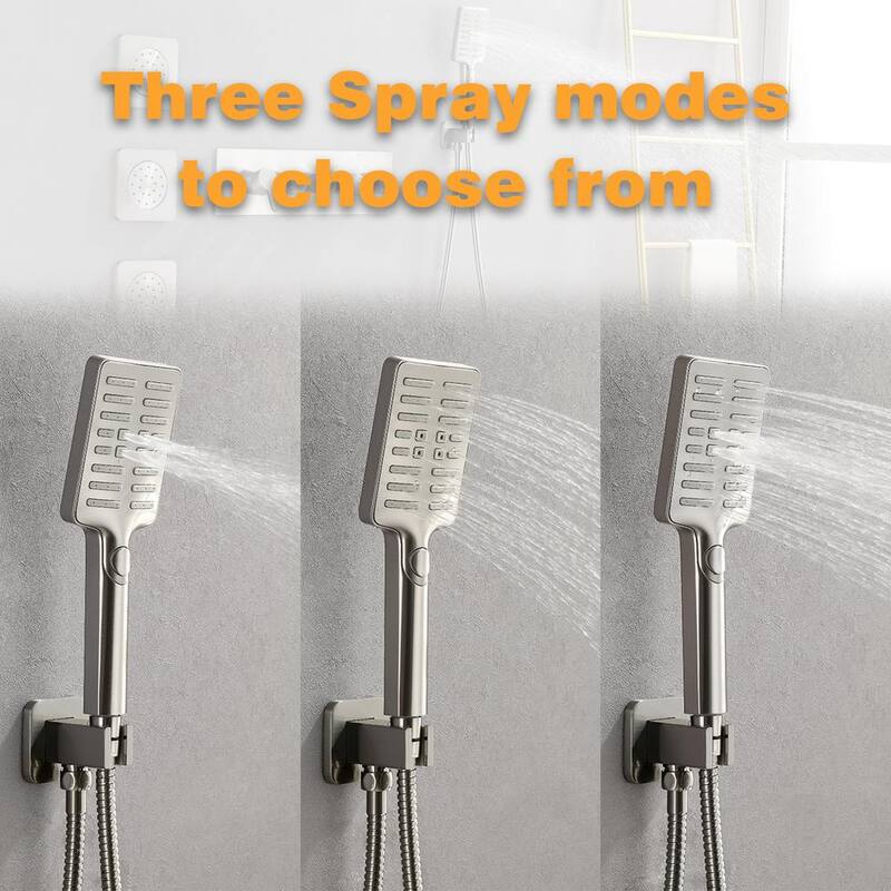 3-Spray Waterfall High Pressure Wall Mounted Shower System with 3 Body Sprays and Handheld Shower in Brushed Nickel