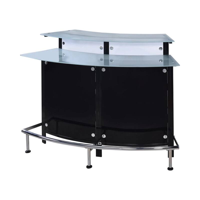 44 in. H Black Curved Back Metal Frame and Frosted Glass Top Bar Unit