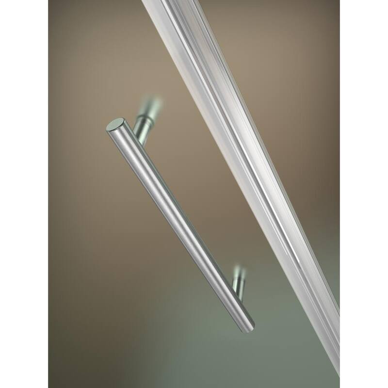 36 to 36.5 in. x 72 in. Frameless Hinged Neo-Angle Shower Enclosure with Frosted Glass and Shelves in Stainless Steel