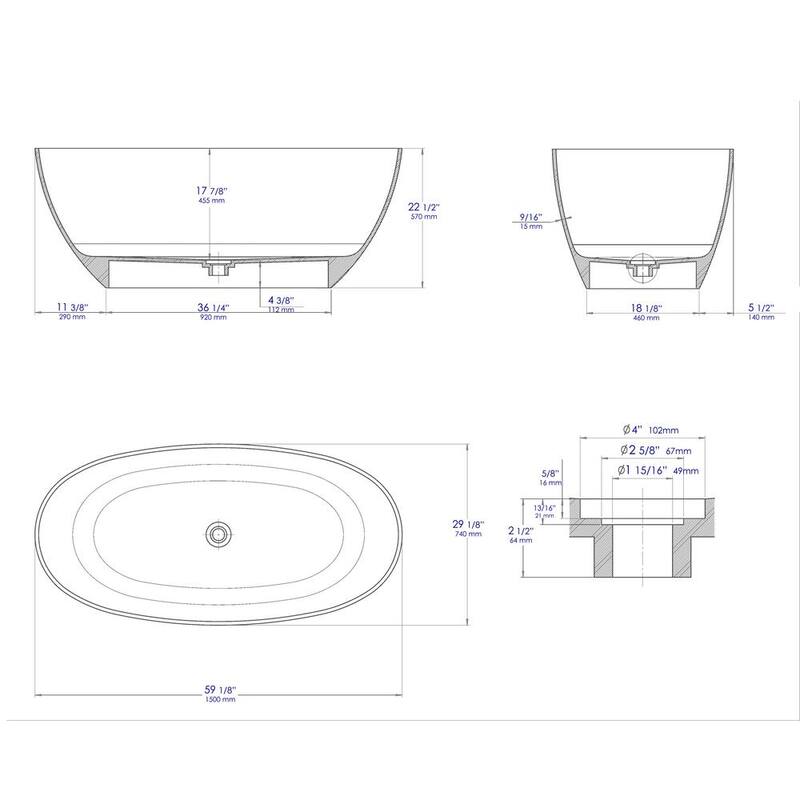 59 in. Stone Resin Flatbottom Bathtub in White