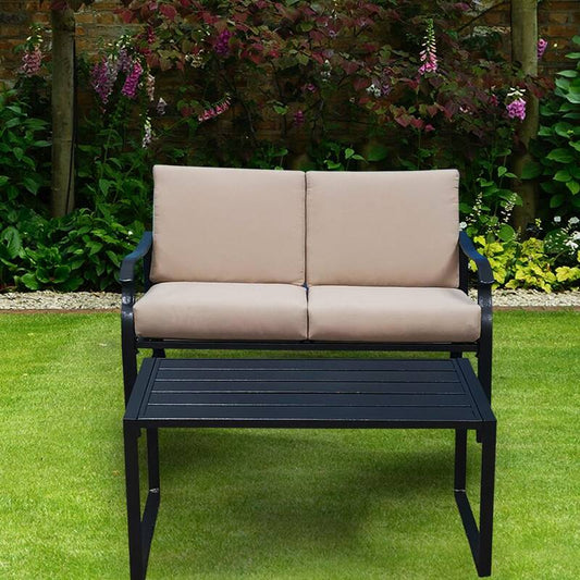 2-Piece Metal Outdoor Loveseat with Beige Cushions