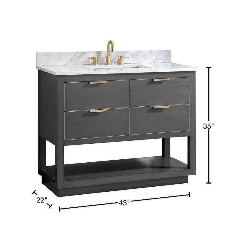 Allie 43 in. W x 22 in. D Bath Vanity in Gray with Gold Trim with Marble Vanity Top in Carrara White with Basin