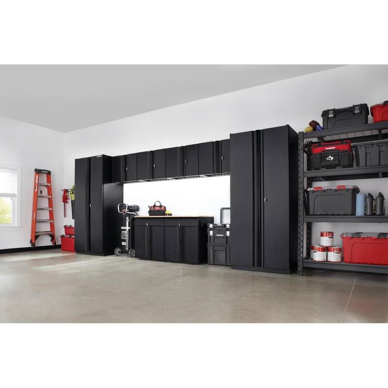 8-Piece Pro Duty Welded Steel Garage Storage System in Black LINE-X Coating 184 in. W x 81 in. H x 24 in. D