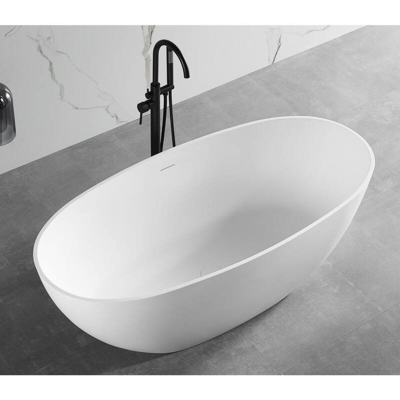 59 in. Stone Resin Flatbottom Bathtub in White