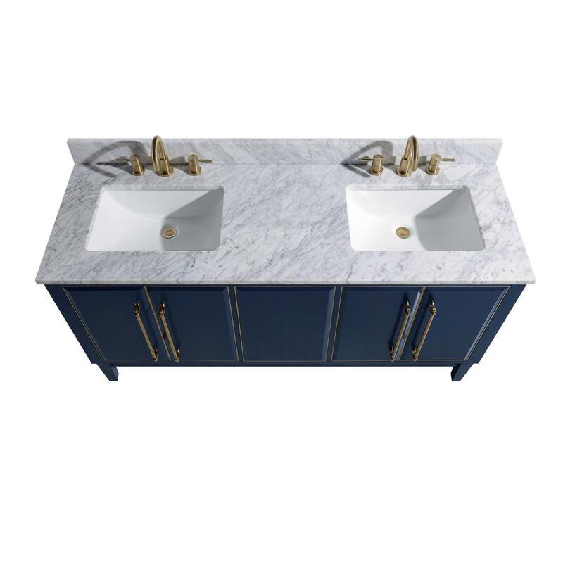 73 in. W x 22 in. D Marble Vanity Top in Carrara White with White Rectangular Double Sinks