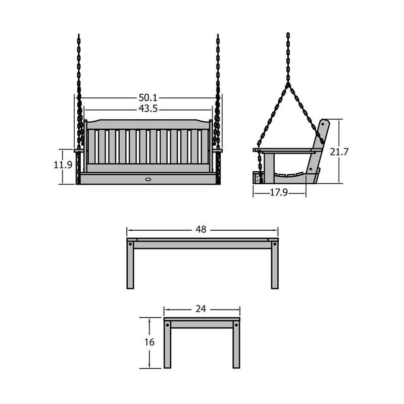 4 ft. Lehigh White Plastic Porch Swing and Coffee Table