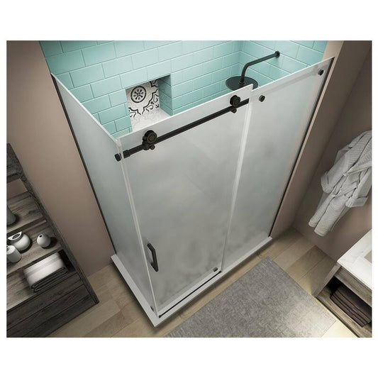 60 in. -64 in. x 34 in. x 80 in. Frameless Corner Sliding Shower Enclosure Frosted Glass in Oil Rubbed Bronze