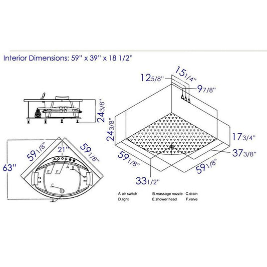 59 in. Acrylic Offset Drain Corner Apron Front Whirlpool Bathtub in White